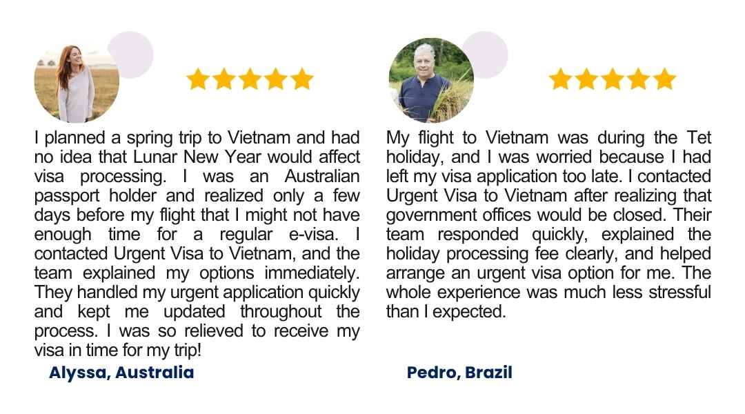 Testimonials from customers used visa services from UrgentVisaToVietnam
