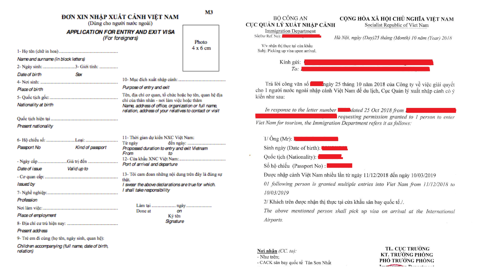 Foreign visitors using Vietnam Visa on Arrival need a VOA approval letter and entry & exit form
