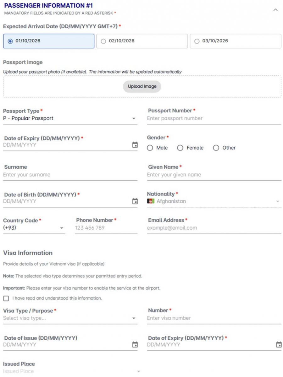 Fill out the form for Pre-arrival card to save time at airport